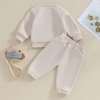 Toddler Erkek Bebek Sonbahar Giysileri Düz Renk Uzun Kollu Kazak pantolon seti Sevimli Bebek Yenidoğan Sonbahar Kış Kıyafetler