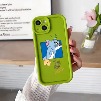 Tom Ve J-JerryS Telefon Kılıfı Basit Düz Renk Mat Silikon Kılıf iPhone 15 14 13 12 11 Pro Max Artı Lens Tam Koruma