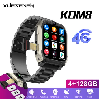 XUESEVEN KOM8 4G LTE Ağ Smartwatch HD Çift Kamera GPS Su Geçirmez WIFI Google Mağaza Android 8.1 Spor akıllı saatler Erkekler İçin