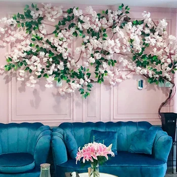 Yapay Kiraz Çiçeği Ağacı Seti Çiçek Şube Rattan DIY Tatil Düğün Oturma Odası ev duvar dekorasyonu Dış Dekorasyon