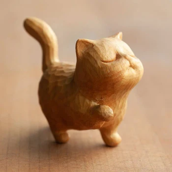 Yaratıcı Kedi Oyma ahşap model El Yapımı Sevimli Minyatür Masa Hayvan Dekorasyon Figürü çocuk oyuncağı Doğum Günü Partisi Hediyesi