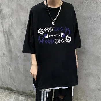 Yaz Kadın T-shirt Hip-Hop Gevşek Gotik Punk Mektubu Baskı Harajuku kısa kollu tişört Harajuku Streetwear y2k Giysileri Üstleri