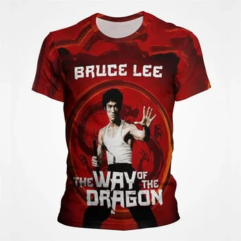Yaz Yeni Erkek T Shirt Bruce Lee 3D Baskı Büyük Boy Kısa Kollu Gevşek Çocuk Giyim Moda Kung Fu Yıldız Desen Streetwear