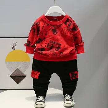 Yeni Spor Bahar Sonbahar Çocuk Giysileri Bebek Erkek baskılı T-shirt Pantolon 2 adet / takım Bebek Çocuk Pamuklu Yürümeye Başlayan Rahat Eşofman