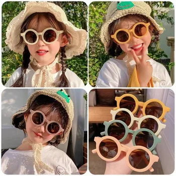 Yeni Çocuk Vintage Buzlu Yuvarlak Açık Güneş Koruma Güneş Gözlüğü Bebek Kız Akrilik UV400 Güneş Gözlüğü Çocuk Moda Gözlük