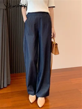Yitimoky Gevşek pantolon Kadınlar için 2023 İlkbahar Yaz Yeni Katı Rahat Ofis Bayan Pantolon Moda Vintage Yüksek Belli Geniş Bacak Pantolon
