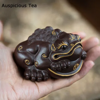 Yixing Mor Kil Heykel Çay Pet Şanslı Servet Hayvan Modeli Heykeli Süsler Çay Heykelcik El Sanatları Çin Çay Seti Dekorasyon