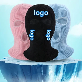 Özel Logo Kış Kayak Maskesi Sıcak Unisex Siyah Örme Şapka Tam yüz kapatma Balaclava Ordu Taktik Maskeleri Şapka Kayak Bere Kap